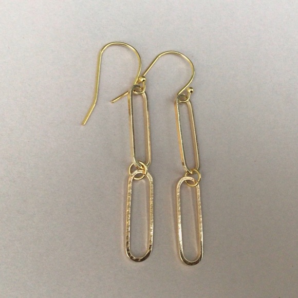 New Double Link Cable Gold Earrings - Picture 3 of 6